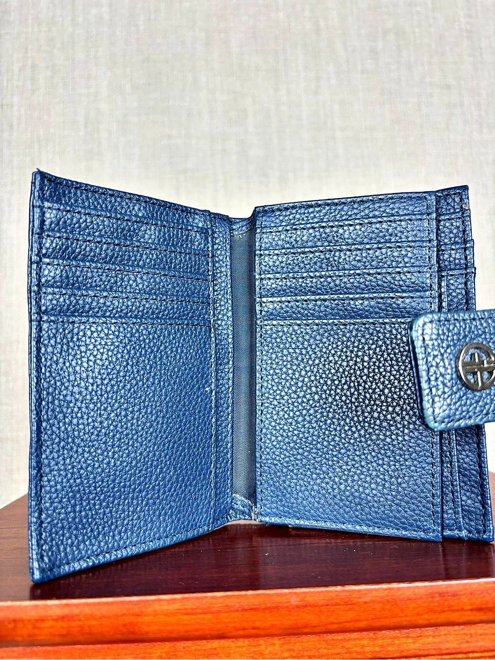 Giani Bernini Blue Pebbled Leather Wallet Snap Tab ID Window Kiss Lock Coin Purs - Picture 11 of 15